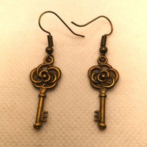 Bronze tone key earrings